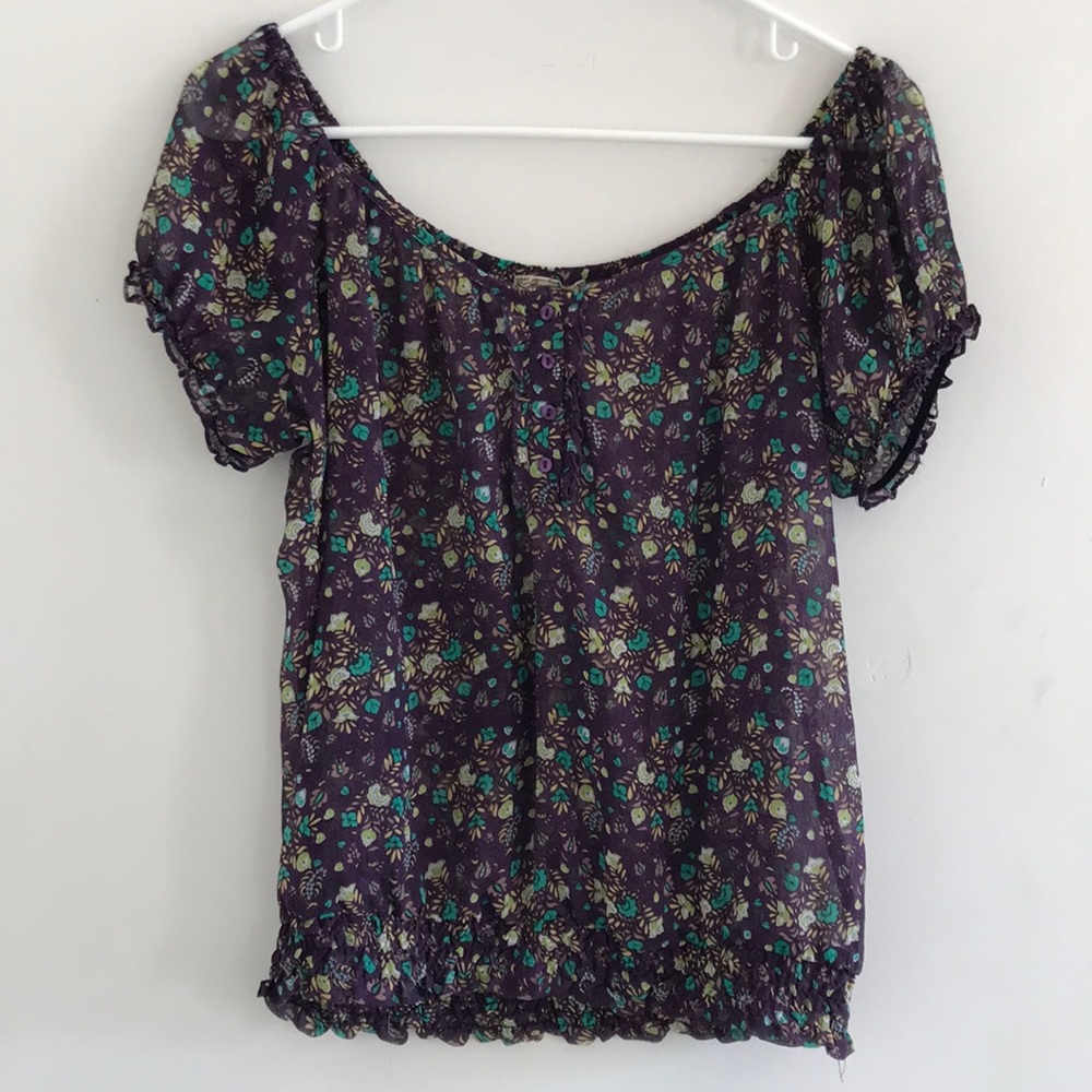 ❤️ Purple floral off the shoulder blouse
